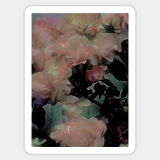 DUSTY PINK BRIDAL ROSES GREEN PINK MUTED SHADES FLOIAGE BOTANICAL Sticker